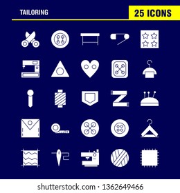 Tailoring Solid Glyph Icon Pack For Designers And Developers. Icons Of Knit, Machine, Scissors, Sewing, Buttons, Knit, Machine, Sewing, Vector