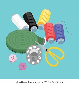 Tailoring tools, clothing lines, scissors and buttons