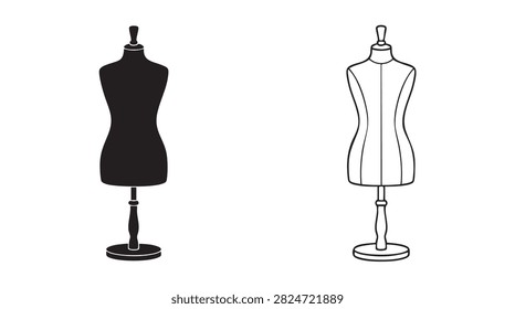 tailor's dummy black silhouette and outline art vector icon design