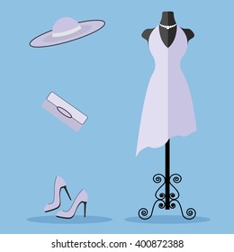 Tailors dummy with a dress and fashion accessories vector illustration
