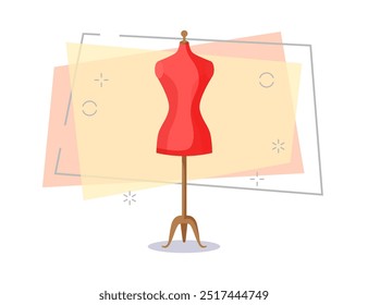 Tailors dummy illustration. Red dummy, mannequin, simulator. Needlework concept. Vector illustration can be used for topics like household, workshop