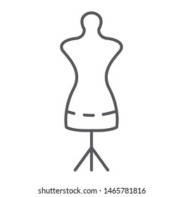Tailors dummy thin line icon, dressmaker and tailor, mannequin sign, vector graphics, a linear pattern on a white background, eps 10.