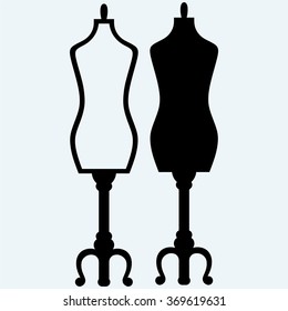 Tailor's mannequin. Isolated on blue background. Vector silhouettes