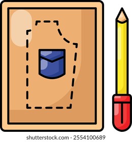 Tailors Marking Pencil Chalk with Pocket Sketch concept, Clothing Designing App colorline vector, Bespoke tailoring symbol, custom measure clothing sign,Sew and Tailor materials stock illustration