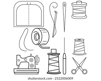 Tailor's Toolkit: Modern Sewing Machine and Accessories Vector Illustration