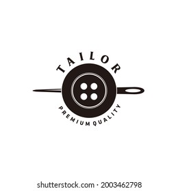 Tailors Vektorlogo-Design. Nadelsymbol. Textilabzeichen. Kleideretikett.