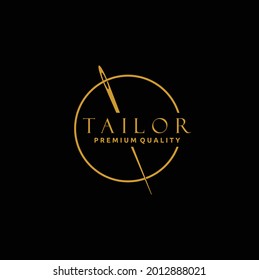 Tailor's Vector Logo Design, Needle Gold Color, Textile Emblem