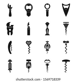 Tailspin of opener for bottle vector black icon set.Vector isolated illustration corkscrew-spin spiral tool.Icon set of tailspin for cork.