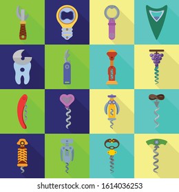 Tailspin of opener for bottle vector fiat icon set.Vector isolated illustration corkscrew-spin spiral tool.Icon set of tailspin for cork.