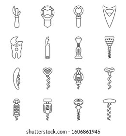 Tailspin of opener for bottle vector line icon set.Vector isolated illustration corkscrew-spin spiral tool.Icon set of tailspin for cork.