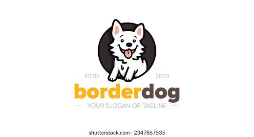 Inspiración de barrido de cola: Logo de perros, casa de mascotas, collie de fronteras y arte de vectores de clínica de mascotas