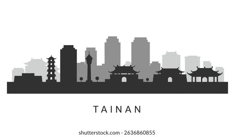 Tainan Skyline Silhouette Vector Landmark.