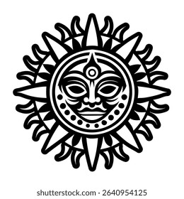 Taino sun face tattoo, glyph icon
