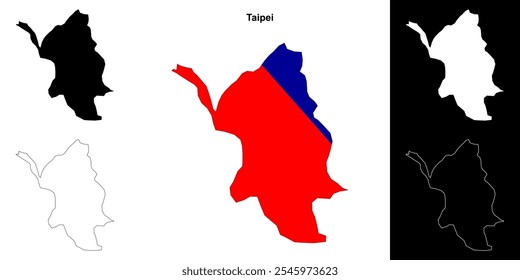 Taipei blank outline map set