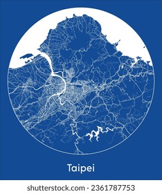 Taipei China Asia City Map blue print round Circle vector illustration