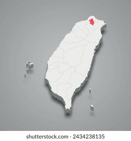 Taipei City division highlighted in red on a grey Taiwan 3d map