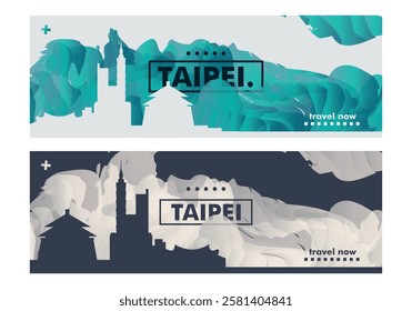 Taipei city horizon profile banner, placard, header, footer. Taiwan metropolis downtown vector website page layout with panoramic front view