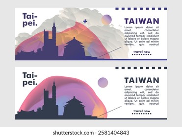 Taipei city horizon profile banner, placard, header, footer. Taiwan metropolis downtown vector website page layout with panoramic front view