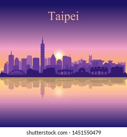 Taipei city silhouette on sunset background vector illustration