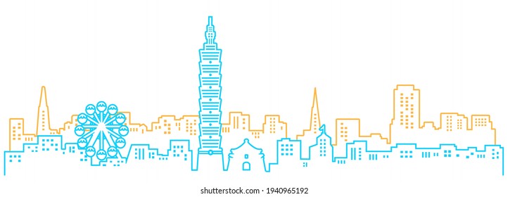 Taipei city skyline, Taipei 101 line illustration