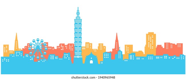 Taipei city skyline, Taipei 101 silhouette illustration