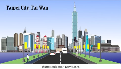 Taipei City, Taiwan, December 29, 2018 Taipei City Vector Design