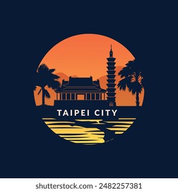 Taipei city Taiwan silhouettes in round frame