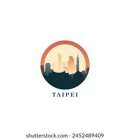 Taipei cityscape, gradient vector badge, flat skyline logo, icon. Taiwan capital city round emblem idea with landmarks and building silhouettes. Isolated graphic