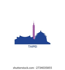 Taipei cityscape, skyline, panoramic vector logo, icon, clipart. Taiwan city emblem contour with landmarks and buildings silhouettes
