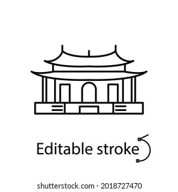Taipei Confucius Temple in dalongdong Taipei outline icon. Taiwan. Oriental custom. Pagoda. Customizable linear contour symbol. Editable stroke. Isolated vector stock illustration