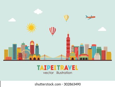 Taipei detailed skyline. Vector illustration