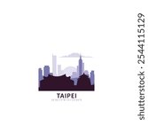 Taipei logo with skyline, cityscape retro vector icon. Taiwan city horizon, facade, travel logotype