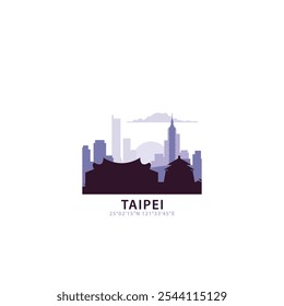 Logotipo de Taipei con el horizonte, icono de Vector retro del paisaje urbano. Horizonte de la ciudad de Taiwán, fachada, logotipo de viaje