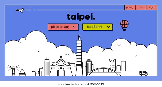 Taipei Modern Web Banner Design with Vector Linear Skyline