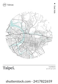 Taipei Print, City Map Art Poster, Taiwan, Wall Art Decor, Minimalist Modern Style.