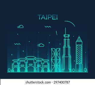 Taipei skyline, detailed silhouette. Trendy vector illustration, linear style.