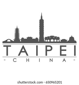 Taipei Skyline Silhouette Skyline Stamp Vector City Design