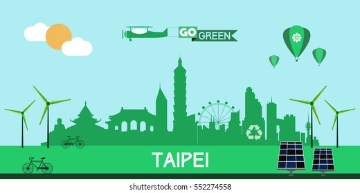 Taipei skyline silhouette vector design, green city concept