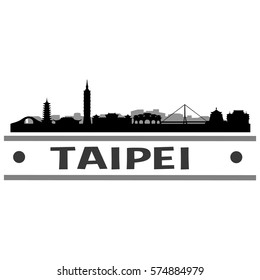 Taipei Skyline Stamp Silhouette City Vector Design Art