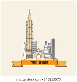 Taipei Skyline - Vector Illustration - Taiwan