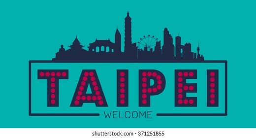 Taipei Taiwan City Skyline Silhouette Vector Design