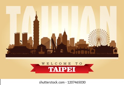 Taipei Taiwan city skyline vector silhouette illustration