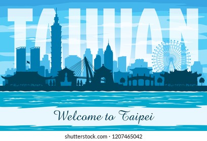 Taipei Taiwan city skyline vector silhouette illustration