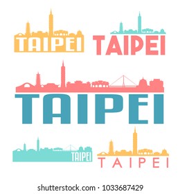 Taipei Taiwan Flat Icon Skyline Vector Silhouette Design Set