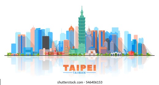 Taipei ( Taiwan ) skyline with panorama in white background. Vector Illustration. Business travel and tourism concept with modern buildings. Image for presentation, banner, web site.