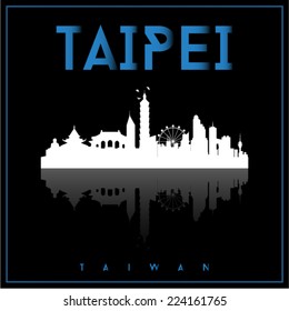 Taipei, Taiwan, skyline silhouette vector design on parliament blue and black background.