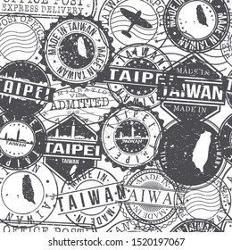 Taipei Taiwan Stamps. City Stamp Vector Art. Postal Passport Travel. Design Set Pattern.