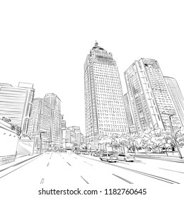 Taipei. Taiwan. Urban sketch. Hand drawn city, vector illustration.