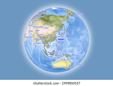 Taipei-Taiwan is shown on vector globe map. The map shows Taipei-Taiwan 's location in the world.