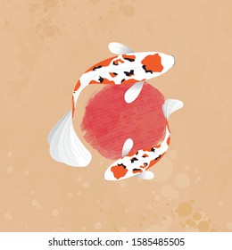 Taiso sanke fish koi. Fish Koi Illustration. Concept for Fish Koi. Flat style vector illustration isolated on colour background, suitable for wallpaper, banner, book illustration.